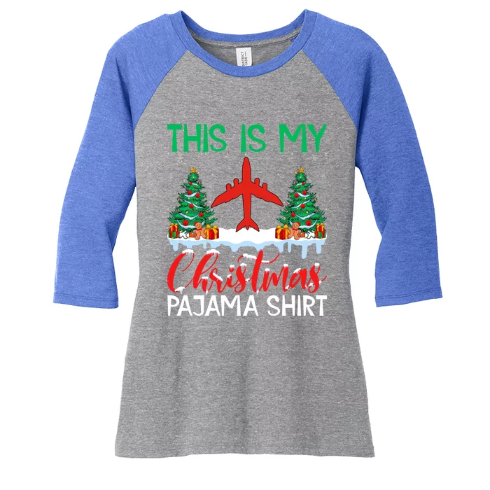 Flying Xmas Pajama Gift Aviation Airplane Pilot Christmas Gift Women's Tri-Blend 3/4-Sleeve Raglan Shirt