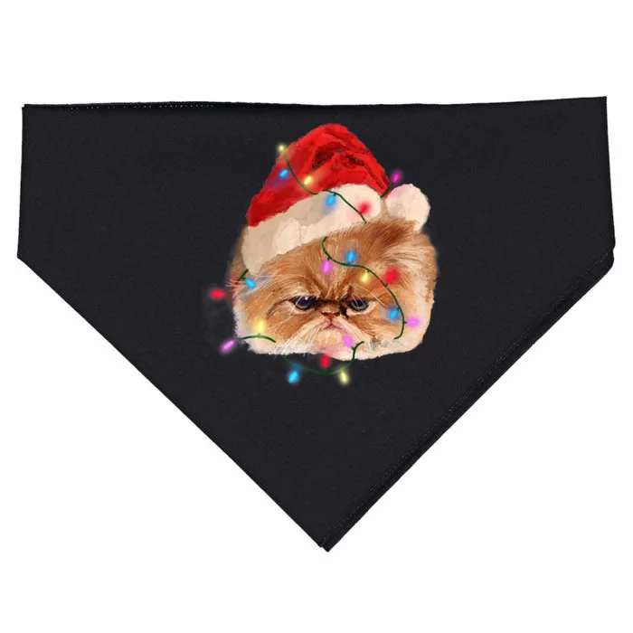 Funny Xmas Persian Cat Christmas Lights Adorable Face Fluffy TShirt USA-Made Doggie Bandana