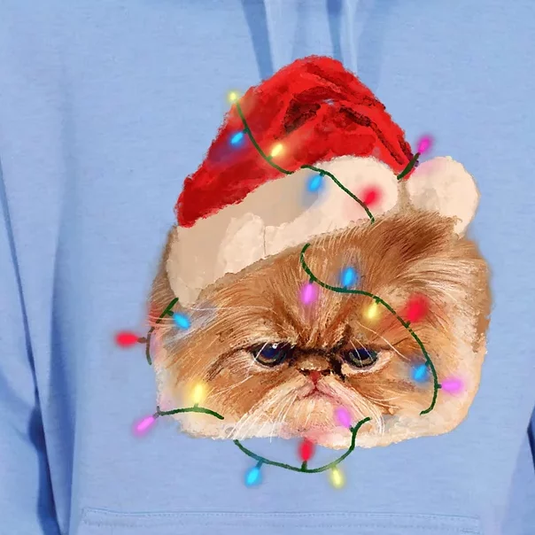 Funny Xmas Persian Cat Christmas Lights Adorable Face Fluffy TShirt Unisex Surf Hoodie