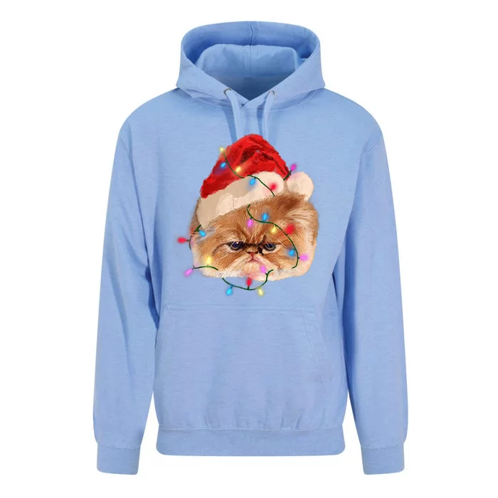 Funny Xmas Persian Cat Christmas Lights Adorable Face Fluffy TShirt Unisex Surf Hoodie