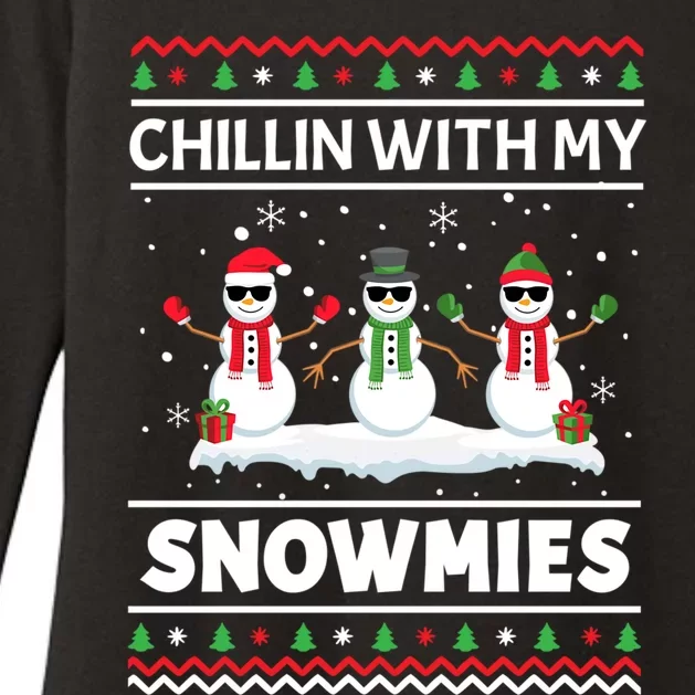 Funny Xmas Pajama Ugly Christmas Chillin With My Snowmies Funny Gift Womens CVC Long Sleeve Shirt