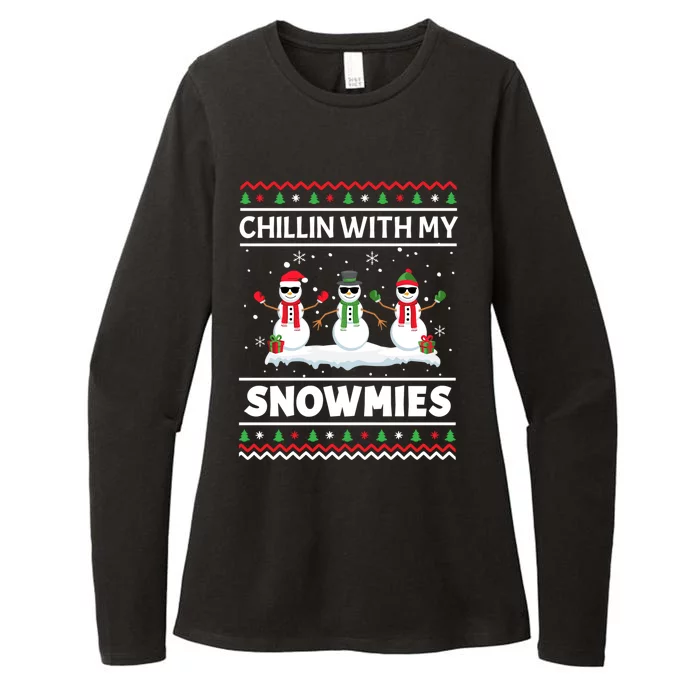 Funny Xmas Pajama Ugly Christmas Chillin With My Snowmies Funny Gift Womens CVC Long Sleeve Shirt