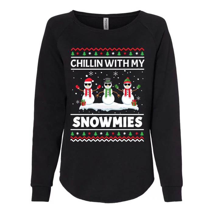 Funny Xmas Pajama Ugly Christmas Chillin With My Snowmies Funny Gift Womens California Wash Sweatshirt