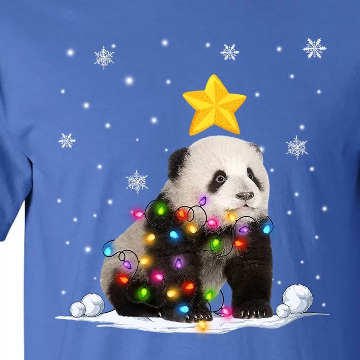 Funny Xmas Panda Bear Animals Lover Christmas Tree Lights Gift Tall T-Shirt