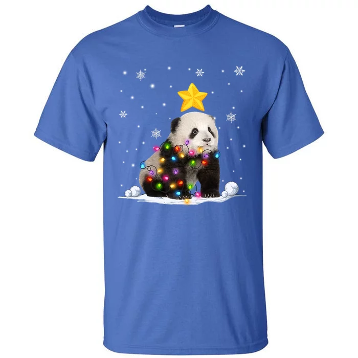 Funny Xmas Panda Bear Animals Lover Christmas Tree Lights Gift Tall T-Shirt