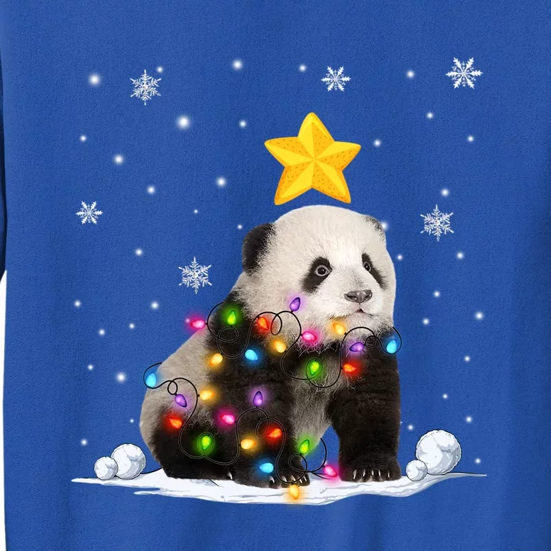 Funny Xmas Panda Bear Animals Lover Christmas Tree Lights Gift Tall Sweatshirt