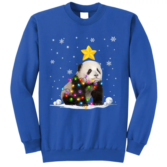 Funny Xmas Panda Bear Animals Lover Christmas Tree Lights Gift Tall Sweatshirt