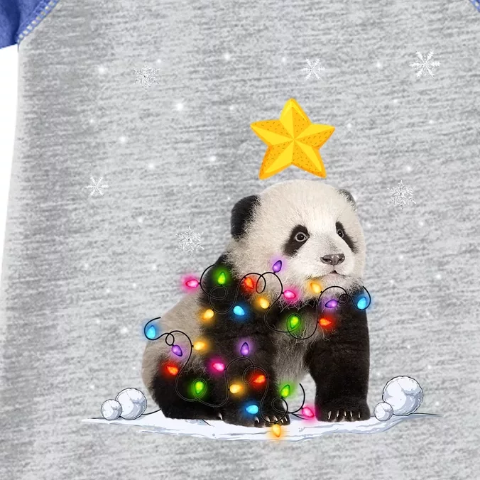 Funny Xmas Panda Bear Animals Lover Christmas Tree Lights Gift Infant Baby Jersey Bodysuit