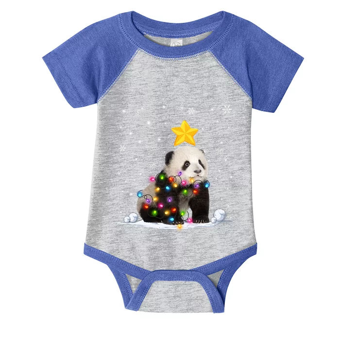 Funny Xmas Panda Bear Animals Lover Christmas Tree Lights Gift Infant Baby Jersey Bodysuit