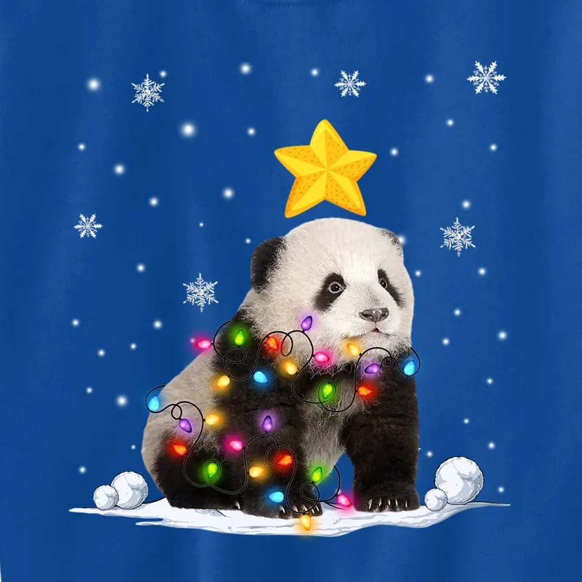 Funny Xmas Panda Bear Animals Lover Christmas Tree Lights Gift Kids Sweatshirt