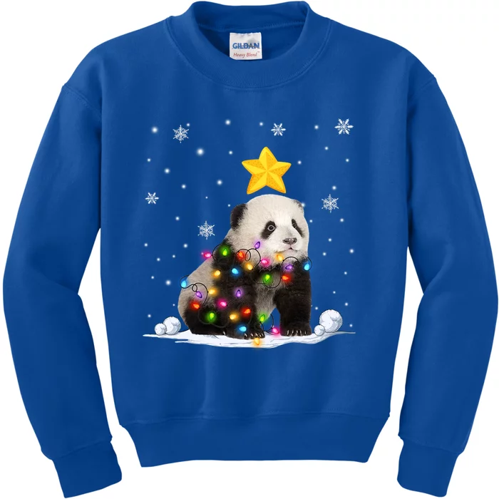 Funny Xmas Panda Bear Animals Lover Christmas Tree Lights Gift Kids Sweatshirt