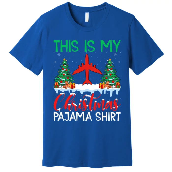 Flying Xmas Pajama Cute Gift Aviation Airplane Pilot Christmas Gift Premium T-Shirt