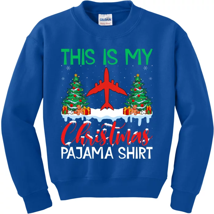 Flying Xmas Pajama Cute Gift Aviation Airplane Pilot Christmas Gift Kids Sweatshirt