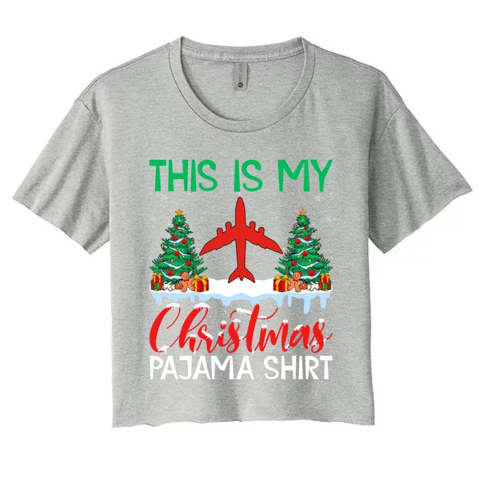 Flying Xmas Pajama Cute Gift Aviation Airplane Pilot Christmas Gift Women's Crop Top Tee