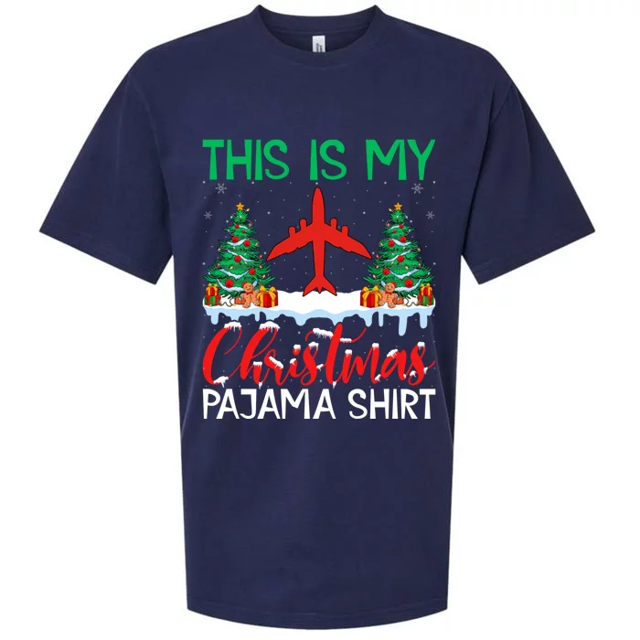 Flying Xmas Pajama Cute Gift Aviation Airplane Pilot Christmas Gift Sueded Cloud Jersey T-Shirt