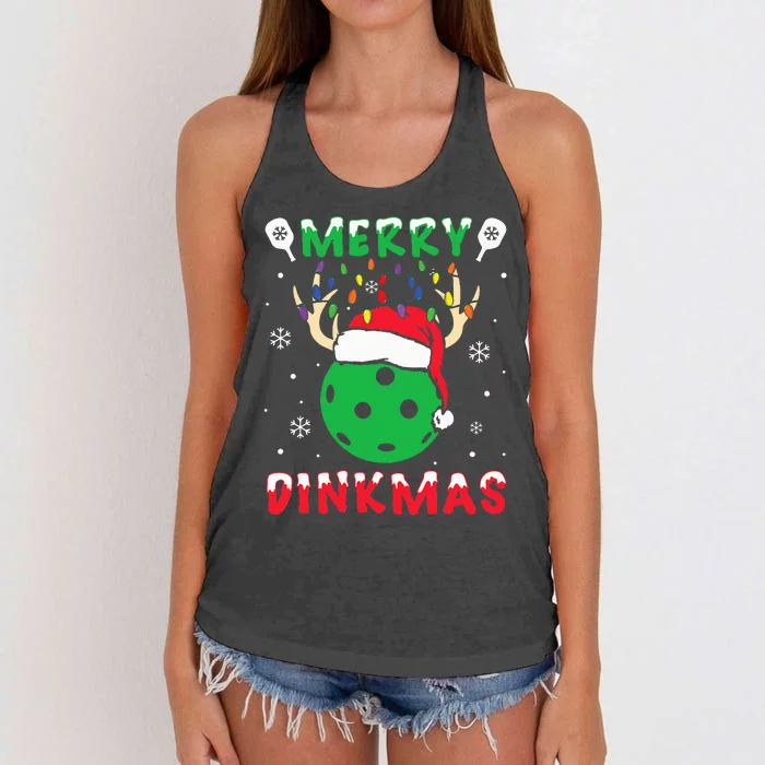 Funny Xmas Reindeer Santa Merry Pickleball Christmas Women's Knotted Racerback Tank