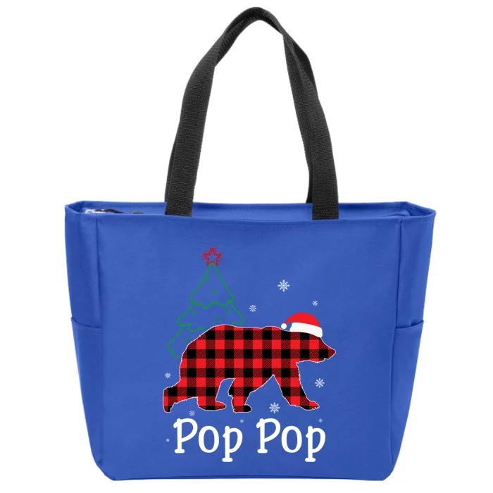 Funny Xmas Red Plaid Pop Pop Bear Ugly Christmas Sweater Gift Zip Tote Bag