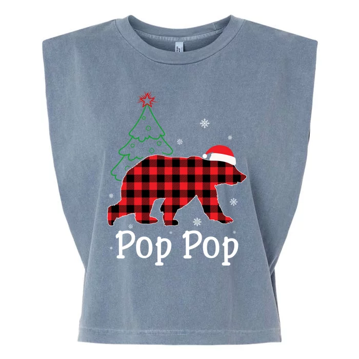 Funny Xmas Red Plaid Pop Pop Bear Ugly Christmas Sweater Gift Garment-Dyed Women's Muscle Tee