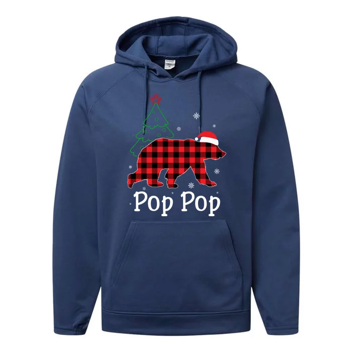 Funny Xmas Red Plaid Pop Pop Bear Ugly Christmas Sweater Gift Performance Fleece Hoodie