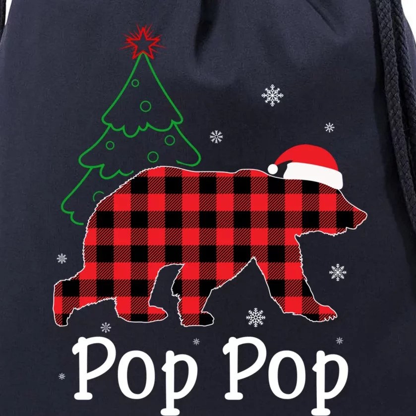 Funny Xmas Red Plaid Pop Pop Bear Ugly Christmas Sweater Gift Drawstring Bag