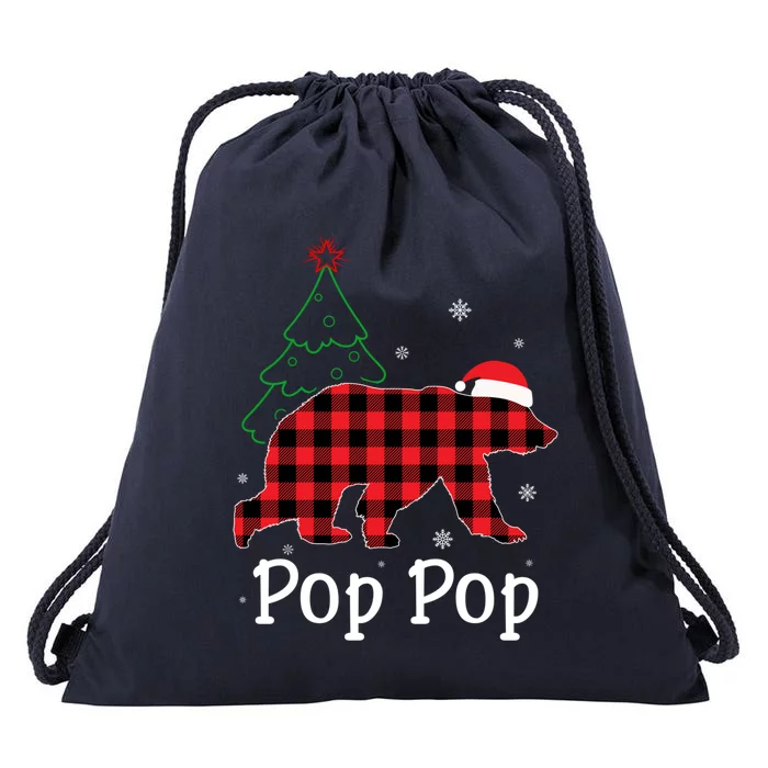 Funny Xmas Red Plaid Pop Pop Bear Ugly Christmas Sweater Gift Drawstring Bag