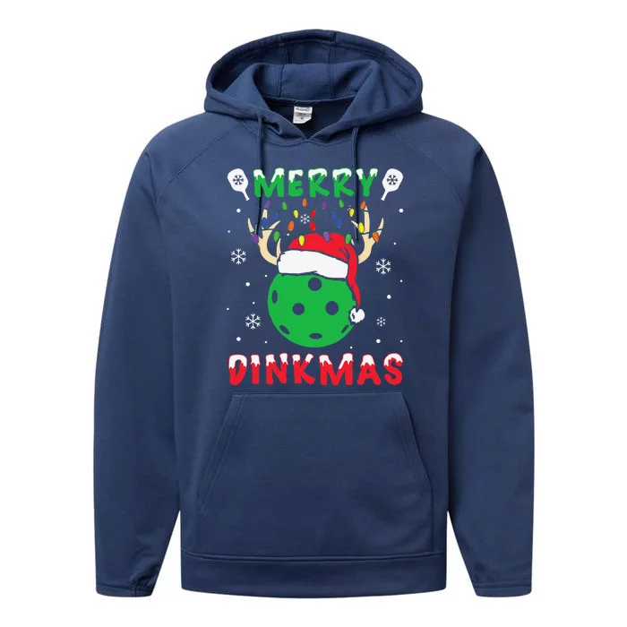 Funny Xmas Reindeer Santa Merry Pickleball Christmas Performance Fleece Hoodie