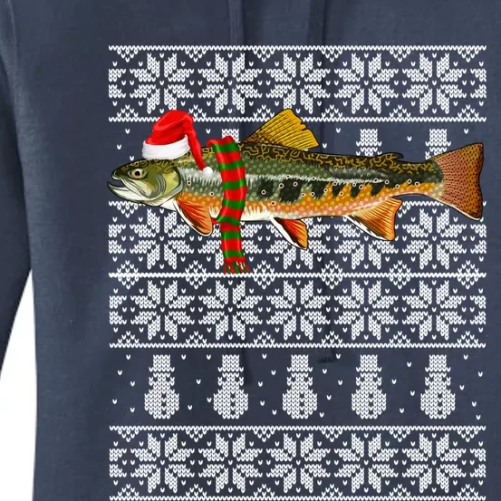 Fish Xmas Santa Hat Brook Trout Ugly Christmas Funny Gift Women's Pullover Hoodie