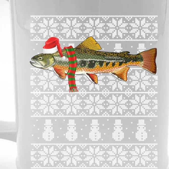 Fish Xmas Santa Hat Brook Trout Ugly Christmas Funny Gift Front & Back Beer Stein