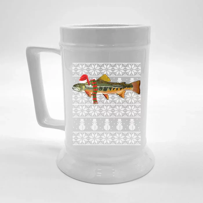 Fish Xmas Santa Hat Brook Trout Ugly Christmas Funny Gift Front & Back Beer Stein