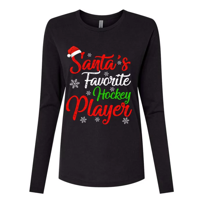 Funny Xmas Santas Favorite Hockey Player Christmas Gift Womens Cotton Relaxed Long Sleeve T-Shirt