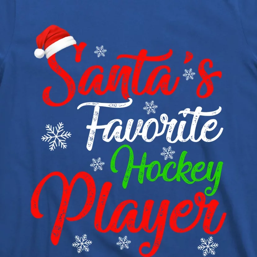 Funny Xmas Santas Favorite Hockey Player Christmas Gift T-Shirt