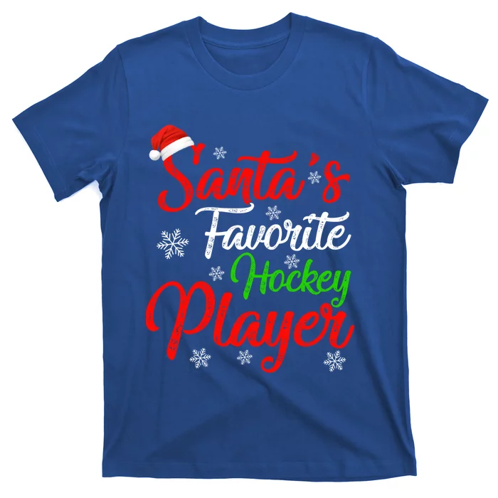 Funny Xmas Santas Favorite Hockey Player Christmas Gift T-Shirt