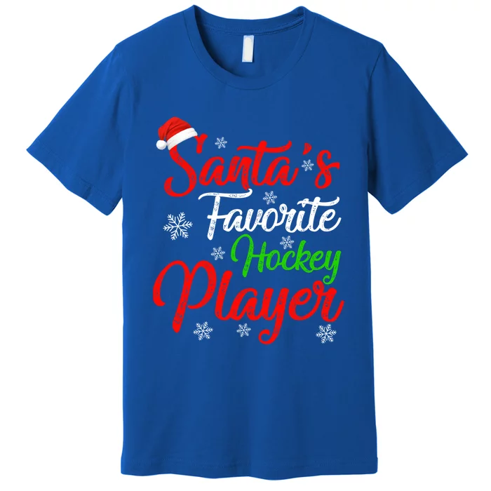 Funny Xmas Santas Favorite Hockey Player Christmas Gift Premium T-Shirt