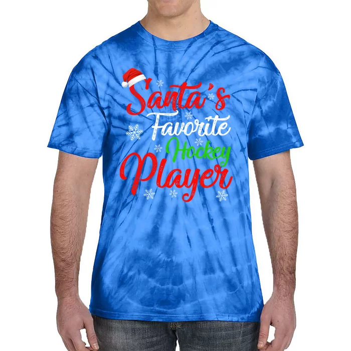 Funny Xmas Santas Favorite Hockey Player Christmas Gift Tie-Dye T-Shirt