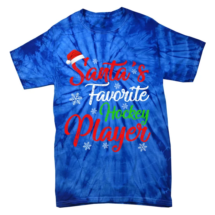 Funny Xmas Santas Favorite Hockey Player Christmas Gift Tie-Dye T-Shirt