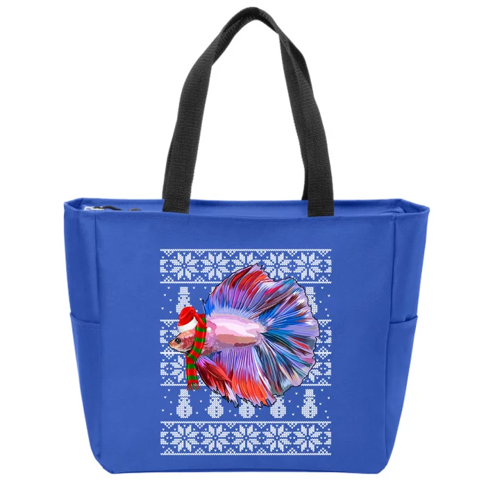 Fish Xmas Santa Hat Betta Fish Ugly Christmas Gift Zip Tote Bag