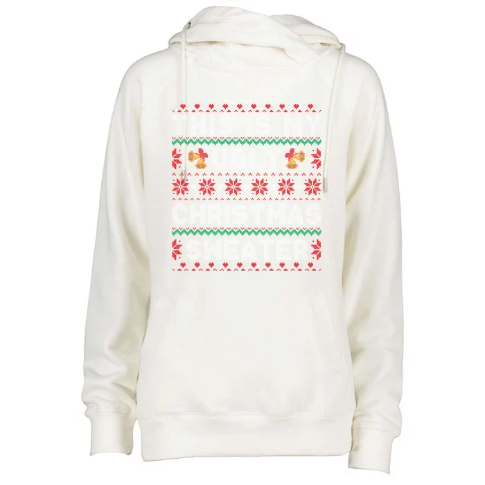 Funny Xmas Snow Heart This Is My Ugly Christmas Gift Womens Funnel Neck Pullover Hood