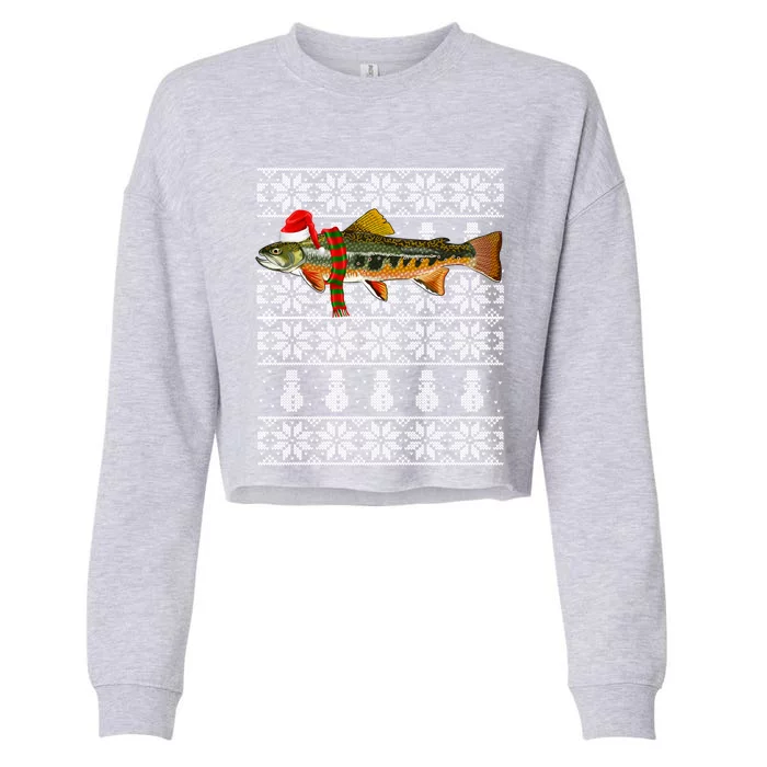 Fish Xmas Santa Hat Brook Trout Ugly Christmas Meaningful Gift Cropped Pullover Crew