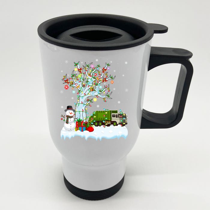 Funny Xmas Tree Lighting Santa Hat Garbage Truck Christmas Gift Front & Back Stainless Steel Travel Mug