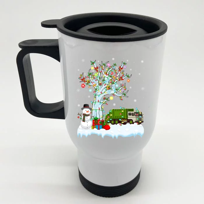 Funny Xmas Tree Lighting Santa Hat Garbage Truck Christmas Gift Front & Back Stainless Steel Travel Mug