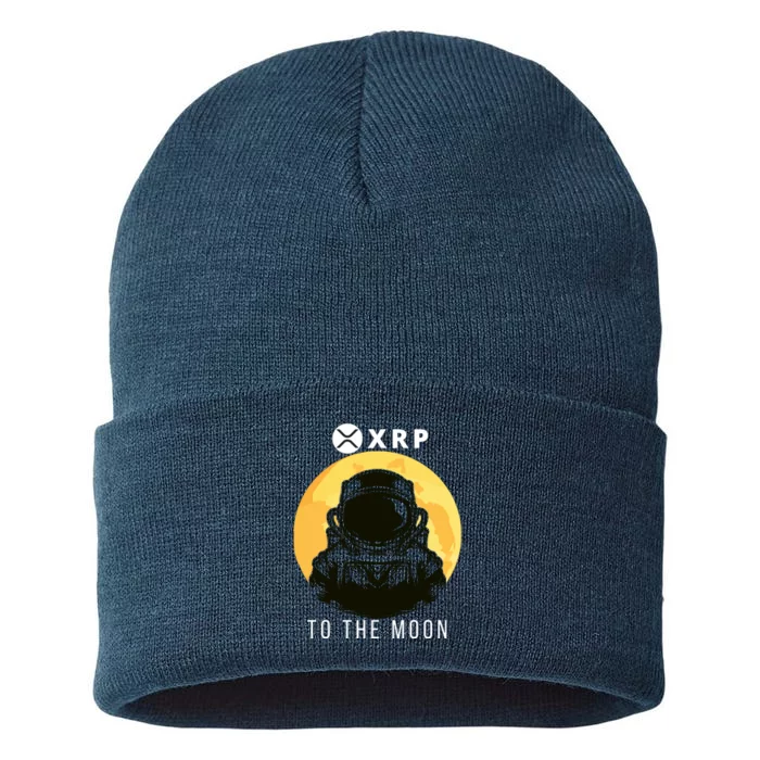 Funny XRP To The Moon Cryptocurrency Ripple Gift XRP Blockchain Crypto Trader Sustainable Knit Beanie