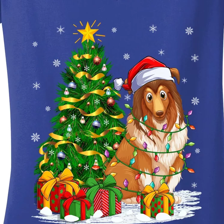 Funny Xmas Tree Family Matching Santa Sheepdog Christmas Gift Women's V-Neck T-Shirt