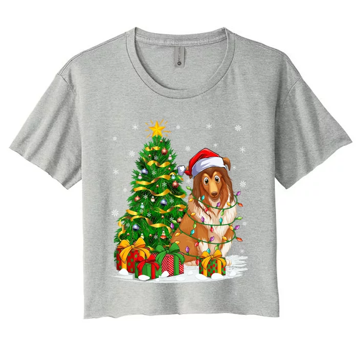 Funny Xmas Tree Family Matching Santa Sheepdog Christmas Gift Women's Crop Top Tee