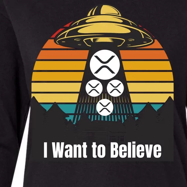 Funny XRP UFO Encounter Retro Sunset Ripple Cryptocurrency Funny Ripple XRP Womens Cotton Relaxed Long Sleeve T-Shirt