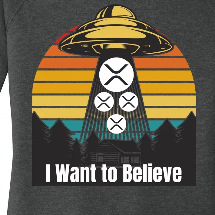 Funny XRP UFO Encounter Retro Sunset Ripple Cryptocurrency Funny Ripple XRP Women's Perfect Tri Tunic Long Sleeve Shirt