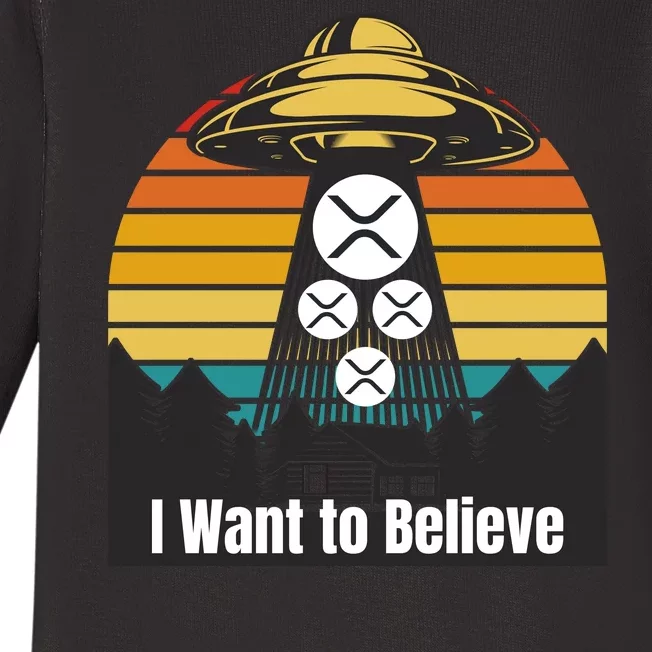 Funny XRP UFO Encounter Retro Sunset Ripple Cryptocurrency Funny Ripple XRP Baby Long Sleeve Bodysuit