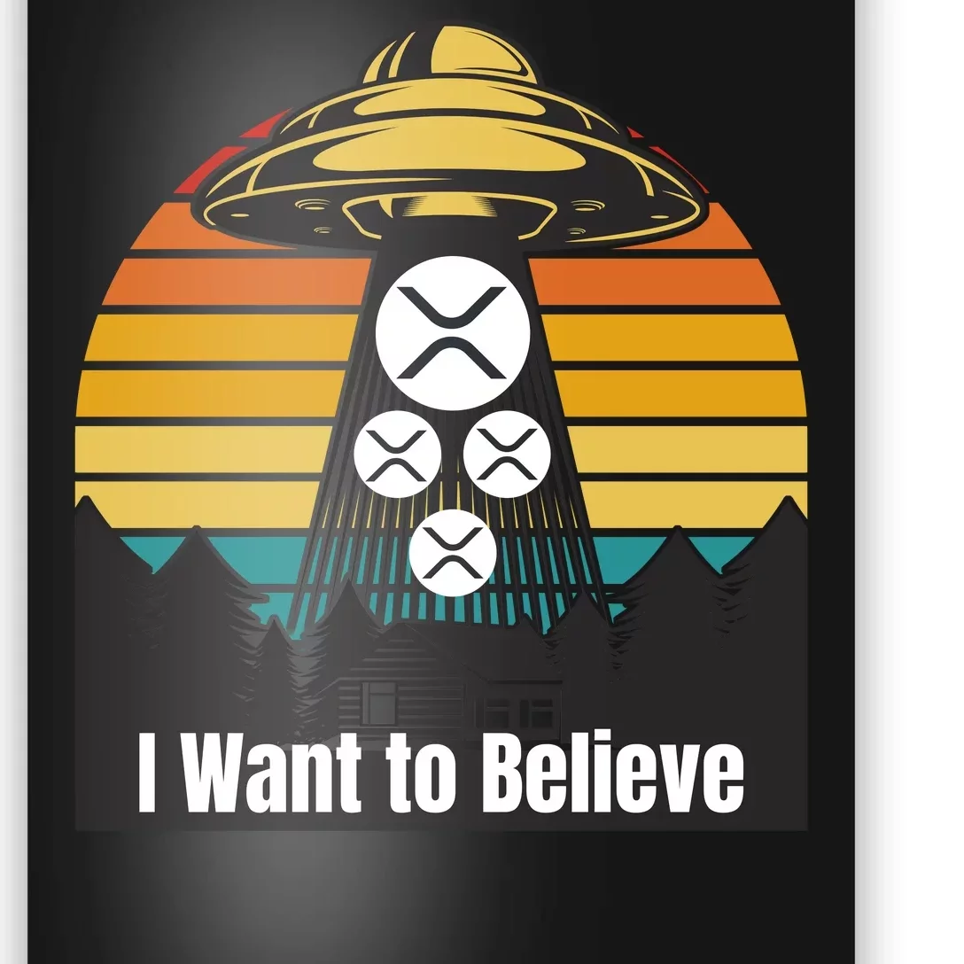 Funny XRP UFO Encounter Retro Sunset Ripple Cryptocurrency Funny Ripple XRP Poster