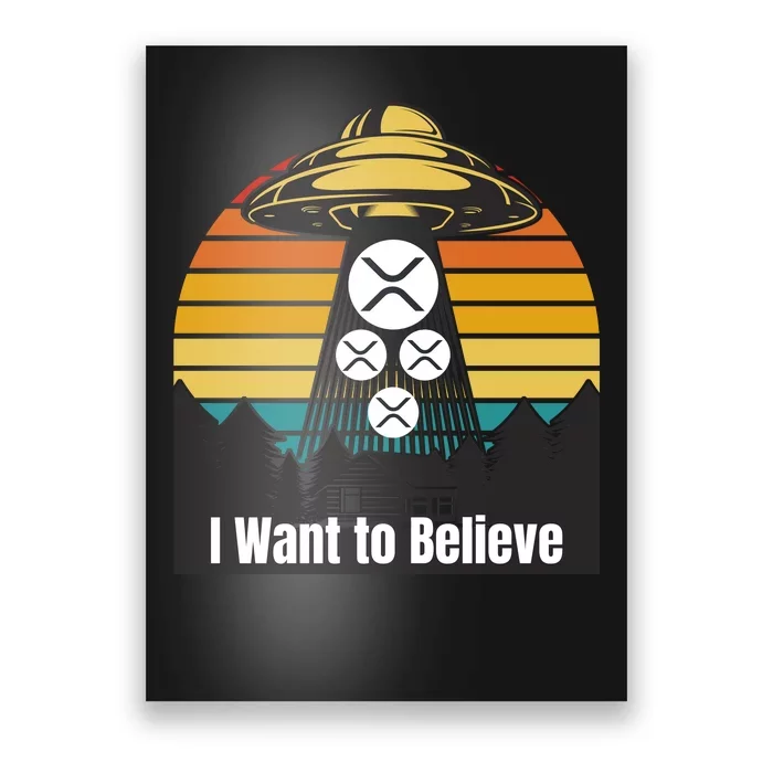 Funny XRP UFO Encounter Retro Sunset Ripple Cryptocurrency Funny Ripple XRP Poster