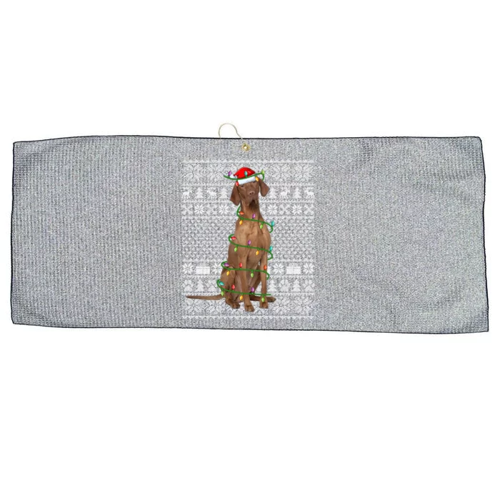 Funny Xmas Vizsla Dog Lover Santa Hat Ugly Vizsla Christmas Cool Gift Large Microfiber Waffle Golf Towel