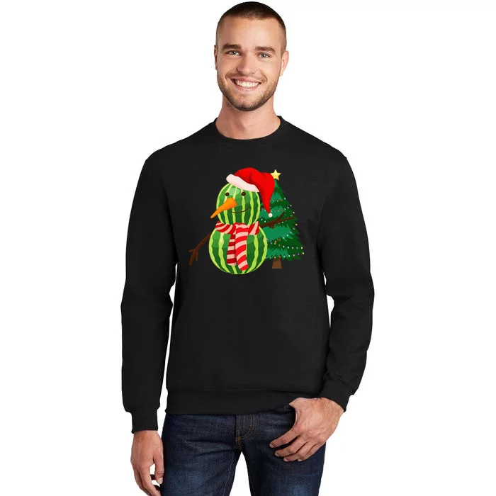 Funny Xmas Watermelon Snowman Christmas In July Tall Sweatshirt